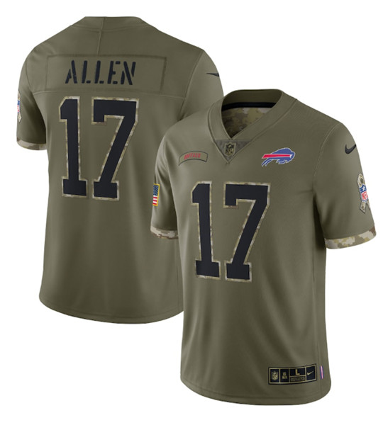 Men's Buffalo Bills #17 Josh Allen 2022 Olive Salute To Service Limited Stitched Jersey